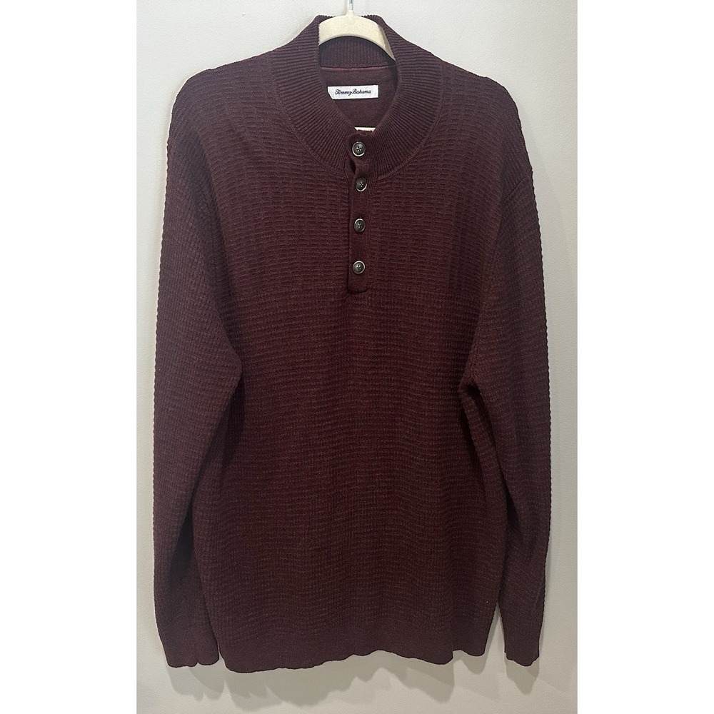 TOMMY BAHAMA Men's T423843 Button Mock Neck Ribbed Sweater Maroon XXL NEW